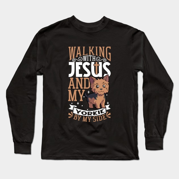 Jesus and dog - Yorkshire Terrier Long Sleeve T-Shirt by Modern Medieval Design